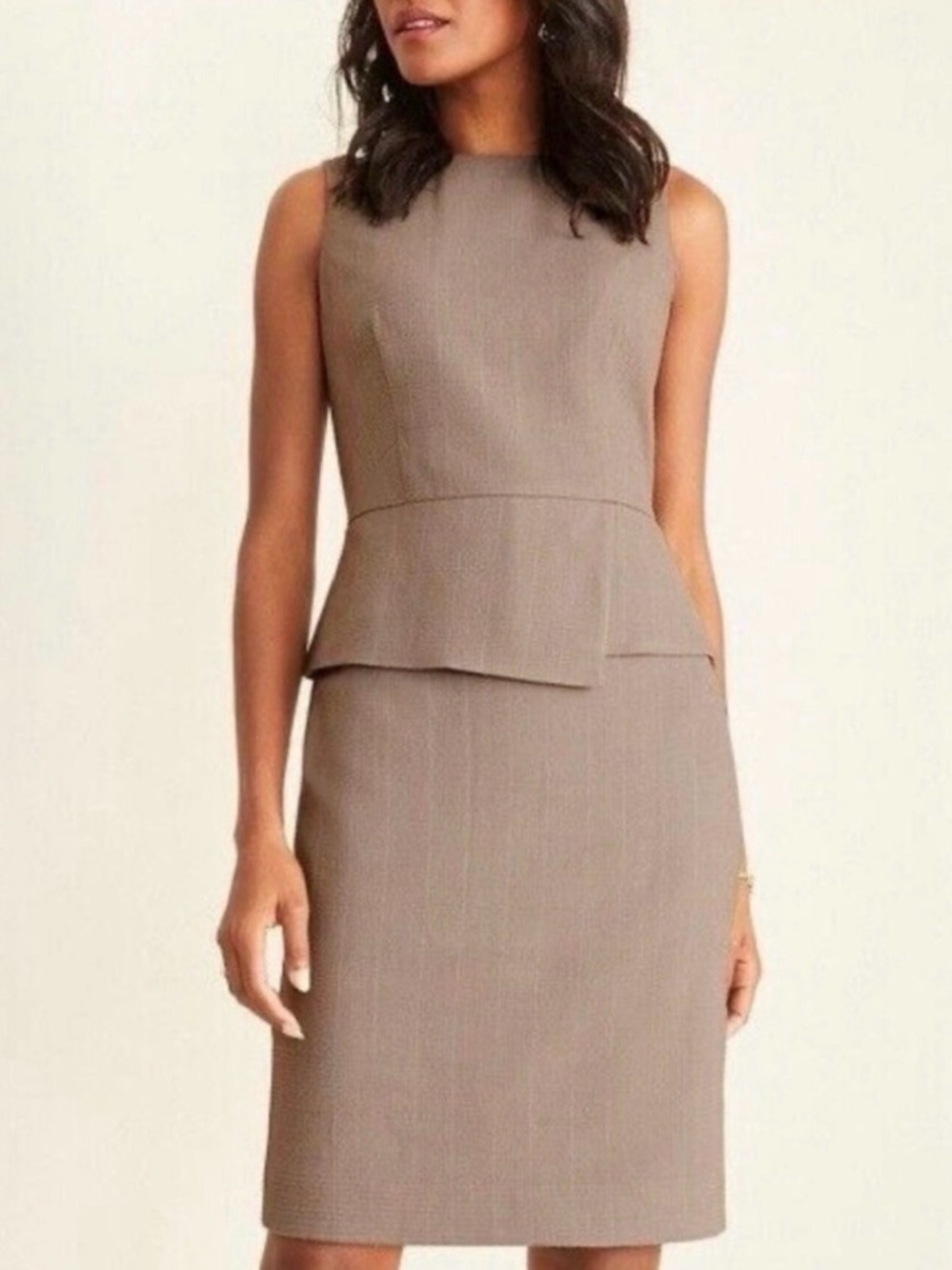 Ann Taylor Taupe Sleeveless Peplum Sheath Dress - Picture 10 of 10